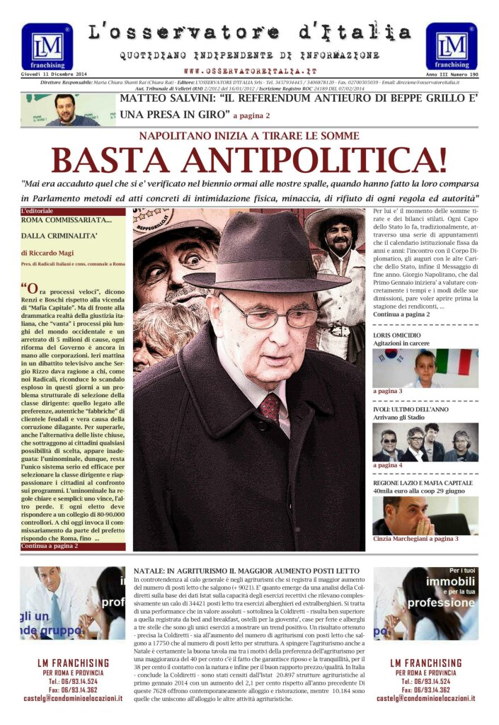 L'osservatore d'Italia edizione del 11 Dicembre 2014